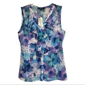 eric Signature  women’s floral Sleeveless and‎ flared neck sheer Sz S